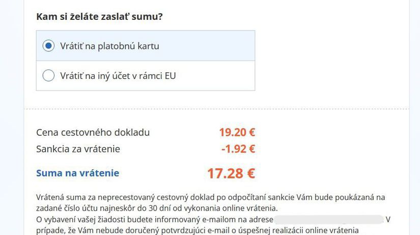 Za vrátenie lístka na vlak ZSSK vyberá...