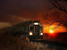 vlak, cesta, železnica, cestovanie, dovolenka, večer