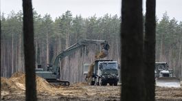 Military road equipment working at a training...