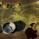 mapa, historická, kompas, mince, dejiny,