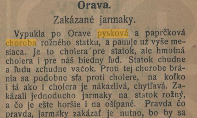 Správy v dobovej slovenskej tlači o nákaze...