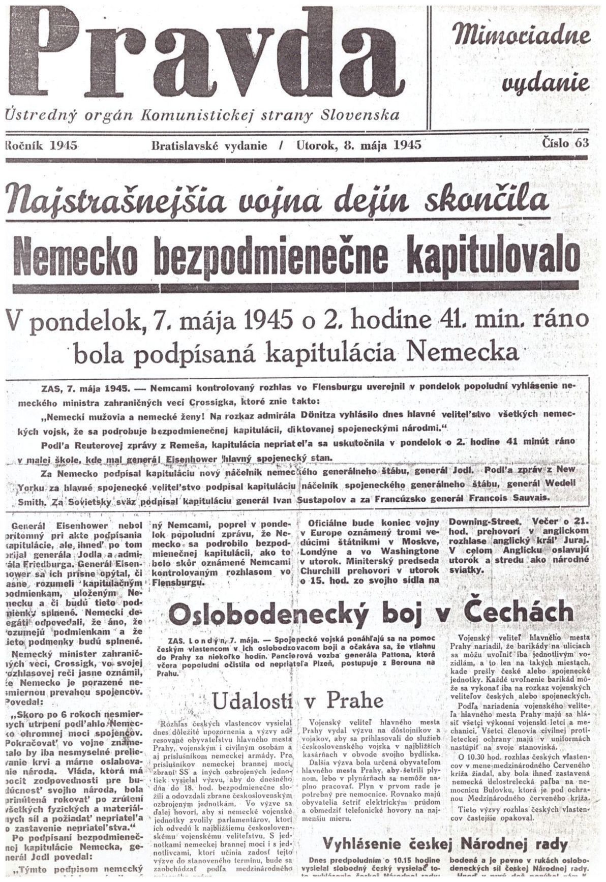 Pravda oznámila kapituláciu nemeckej brannej...