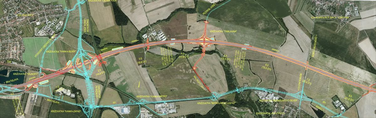Mapa diaľníc D1 - D4