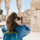 turistka, fotenie, fotoaparát, fotografia, cestovanie, dovolenka, ruiny, historický, Izrael, Jeruzalem