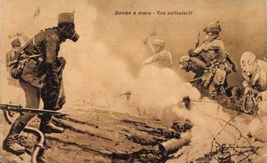 Talianska pohľadnica z roku 1917 zobrazuje boj...