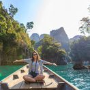 Thajsko, Khao Sok národný park, loď, čln, turistka, cestovanie, dovolenka