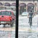 dážď, počasie, prší, ulica, bicykel