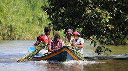 guyana, roľníci, čln, rieka, plavba, loďka