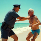 dovolenka, cestovanie, pláž, policajt, turista, more,