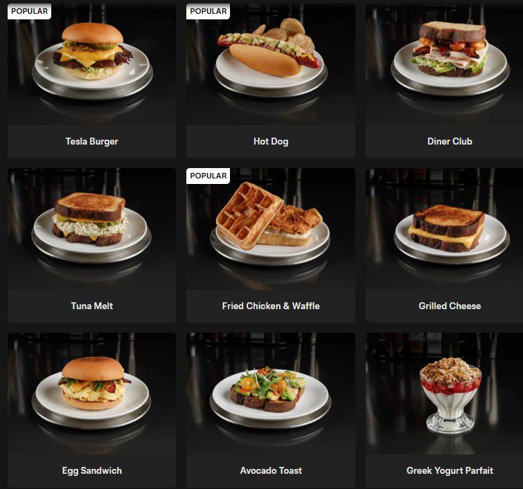 Tesla Diner: takto vyzerá časť z ponúkaného menu.