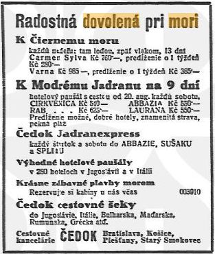 Reklama cestovnej kancelárie Čedok v dobovej...