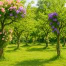 ruže, plamienok, popínavky, popínavé rastliny, stromy,