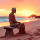 more, starec, pláž, lavička, západ slnka, večer, piesok, ostrov, dovolenka, cestovanie, Sardínia, Mauro Morandi, ostrov, opustený