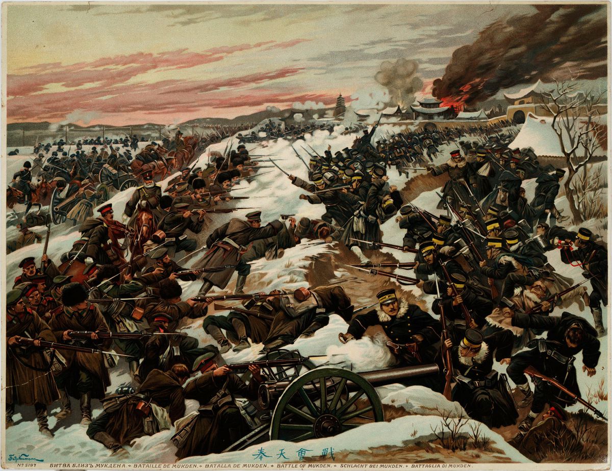 Bitka pri Mukdene v marci 1905, maľba Fritza...