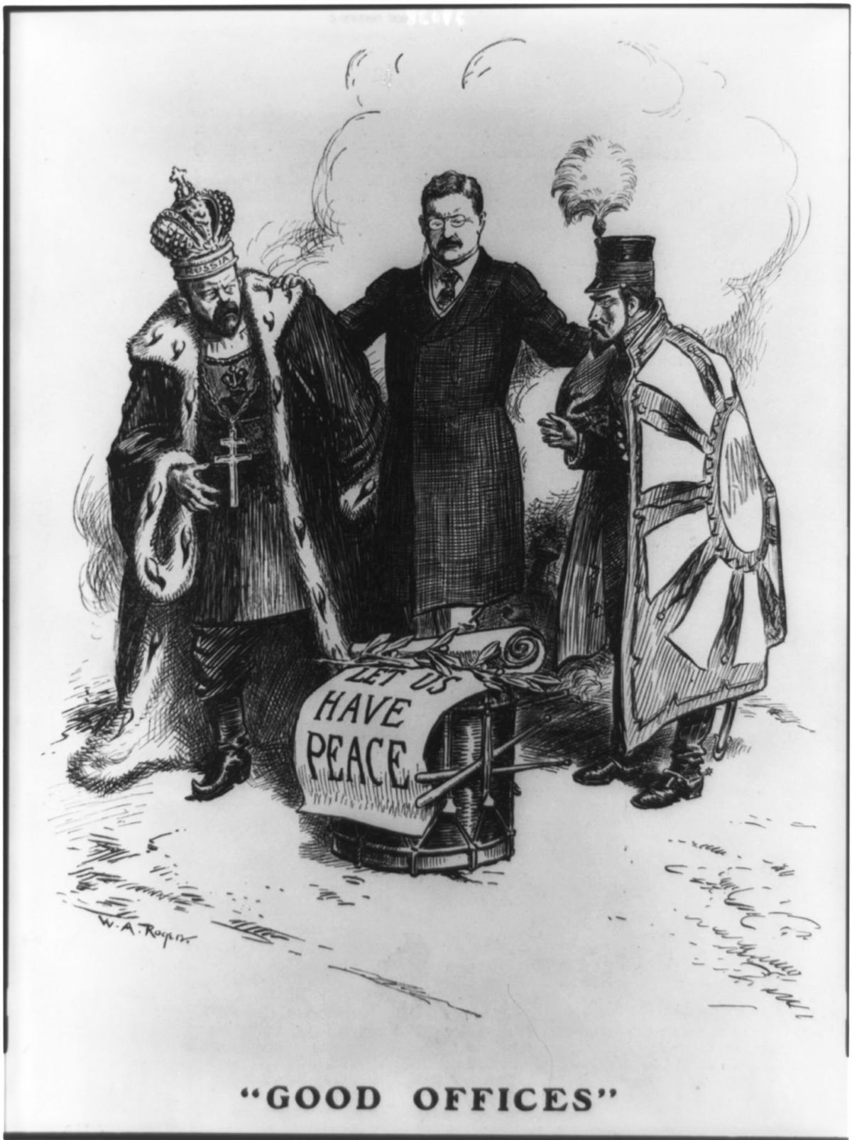 Dobová karikatúra s nápisom Nech je mier....