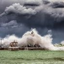 búrka, vlny, tajfún, more, živel, rozbúrené, počasie, loď, čln