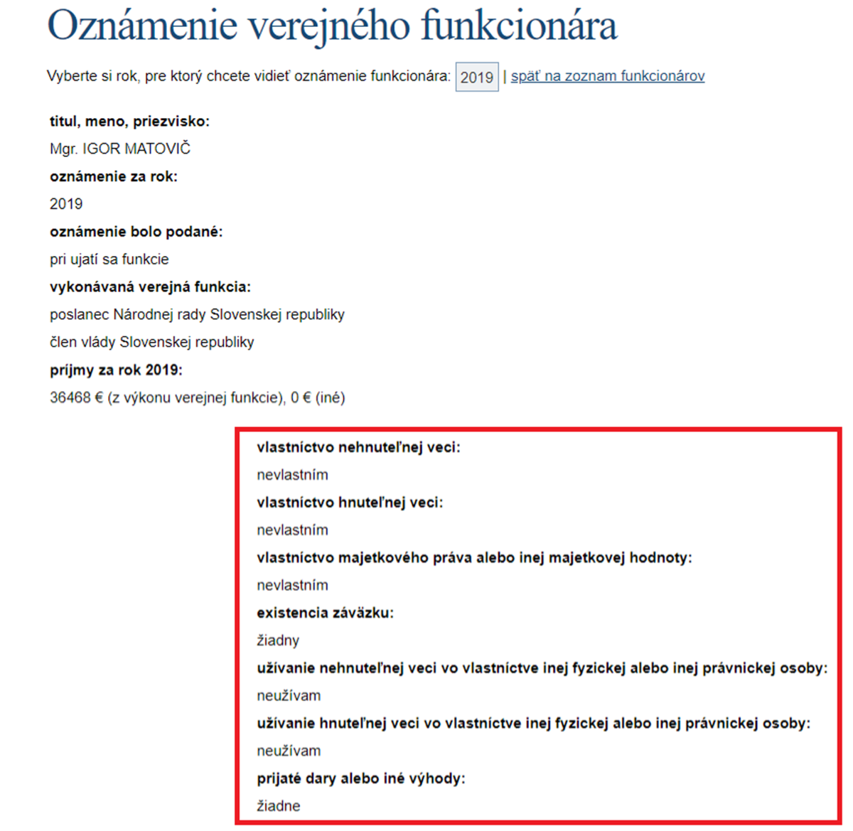 Majetkové priznanie poslanca Igora Matoviča z...