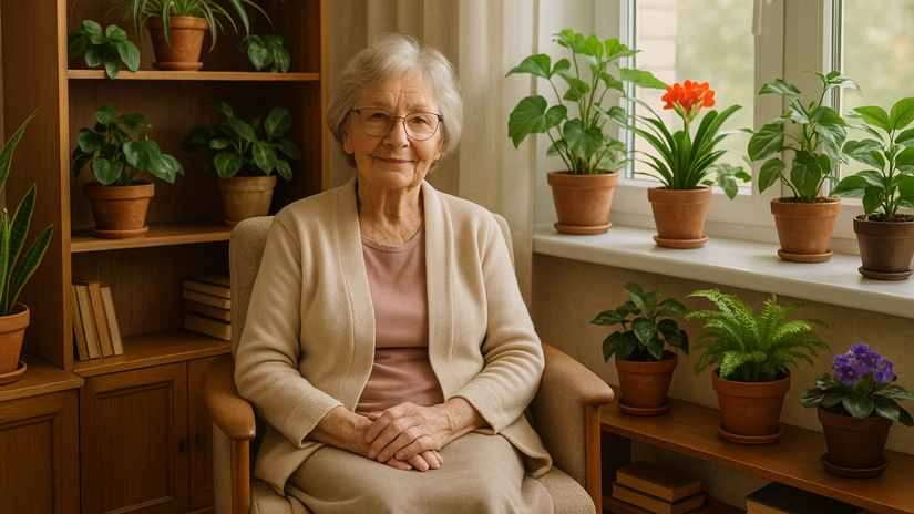 izbové rastliny, babička, žena v rokoch,...