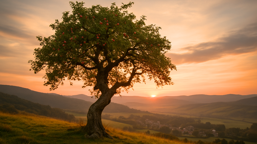 strom, jabloň, západ slnka, NEPOUŽÍVAŤ