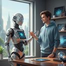 Človek sa rozpráva s robotom - obrázok...