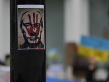 Protiruský plagát, vladimir putin, rusko, moskva, kremeľ