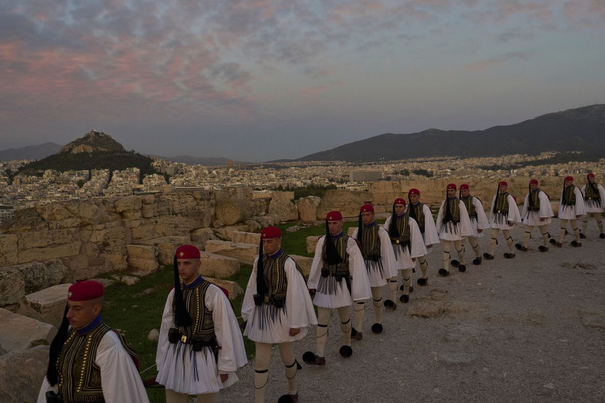 Grécko, stráž, Akropola, Atény