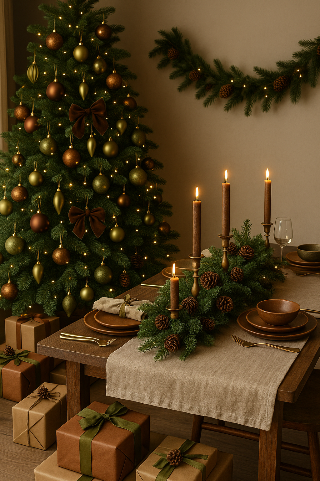 Vianočná výzdoba v odtieňoch farby roka 2025.