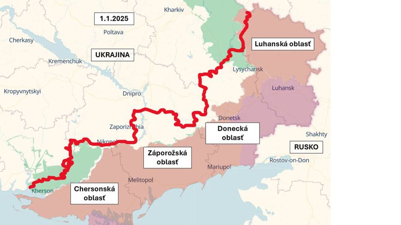 Frontová línia v Ukrajine k 1. januáru 2025