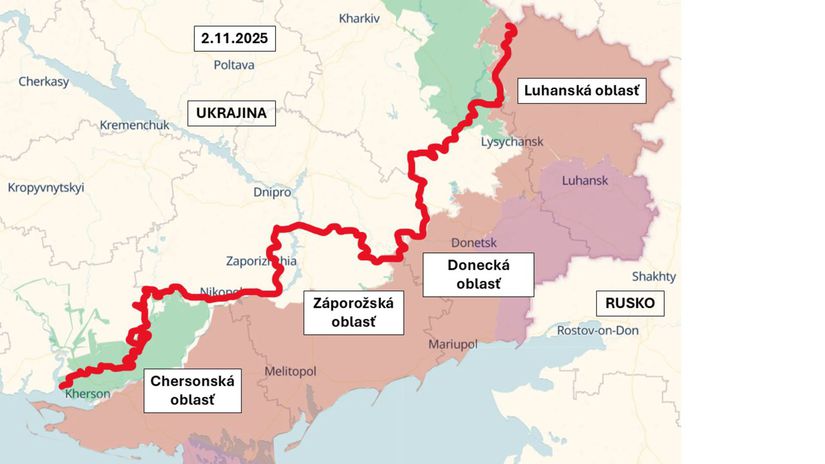 Frontová línia v Ukrajine k 2. novembru 2025