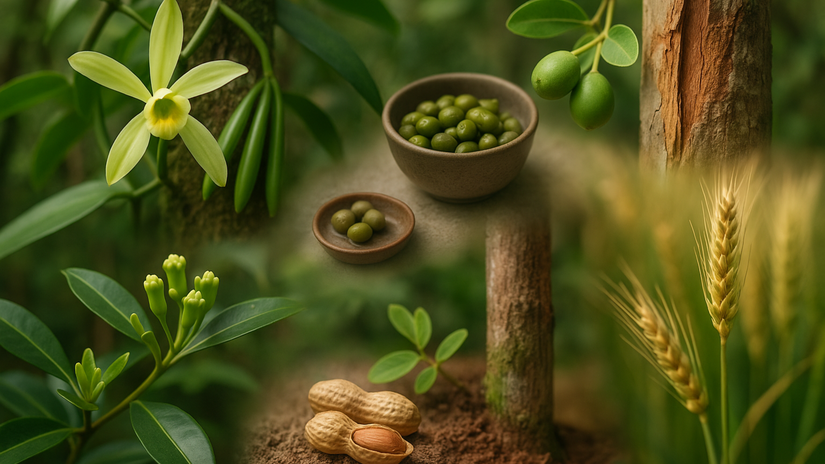 kvíz, vanilka, klinček, arašidy, pšenica,...