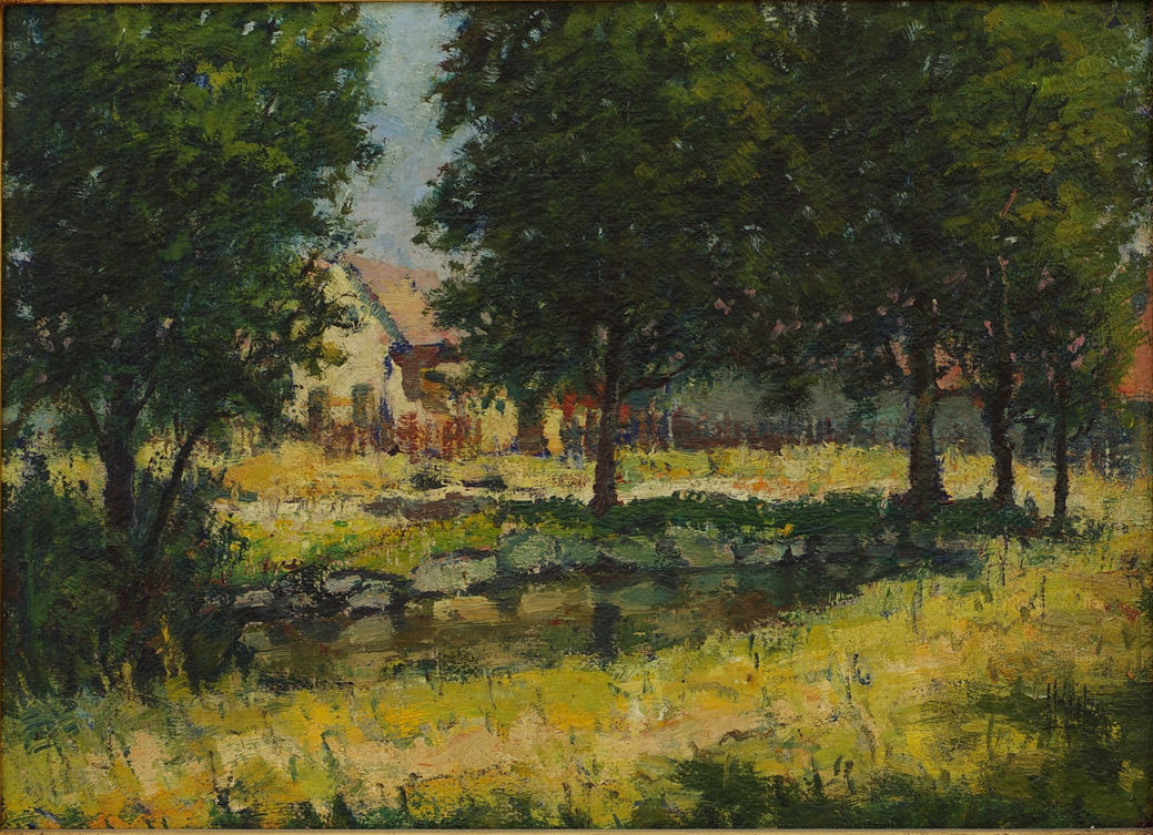 Ludvík Kuba: Krajina. Olej na maliarskej lepenke.