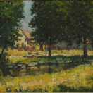 Ludvík Kuba: Krajina. Olej na maliarskej lepenke.