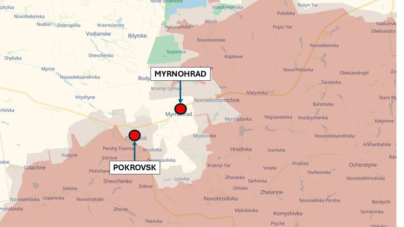 Pokrovsk a Myrnohrad, Ukrajina 14. novembra 2025.