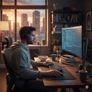 Muž sediaci za počítačom - obrázok vytvorený AI