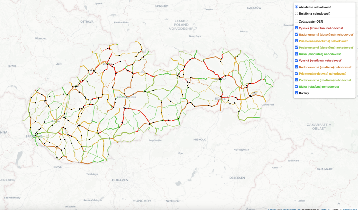 Interaktívna mapa nehodovosti na Slovensku