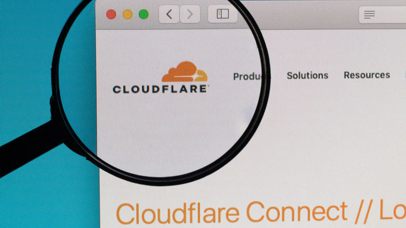 Cloudflare logo under magnifying glass