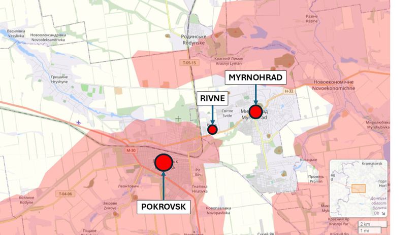Pokrovsk a Myrnohrad, Ukrajina 23. novembra 2025