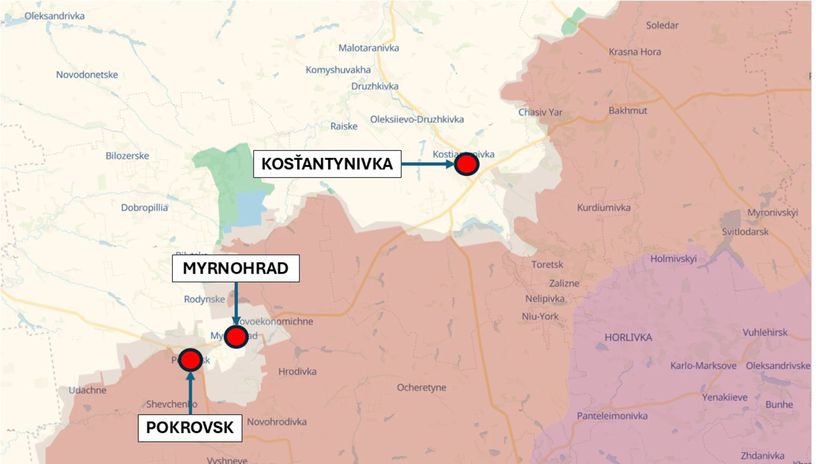 Pokrovsk, Myrnohrad a Kosťantynivka, Ukrajina -...