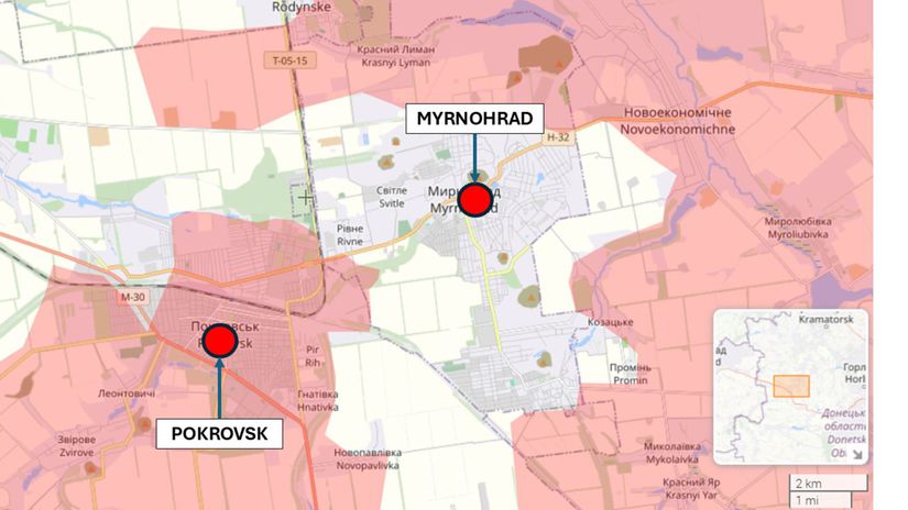 Pokrovsk a Myrnohrad, Ukrajina - situácia k 2....