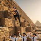 Egypt, pyramída, lezenie, polícia,