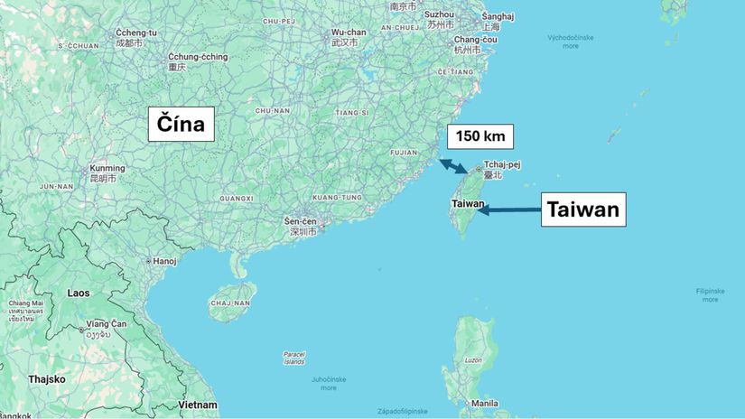 Taiwan a Čínu oddeľuje prieliv široký približne...