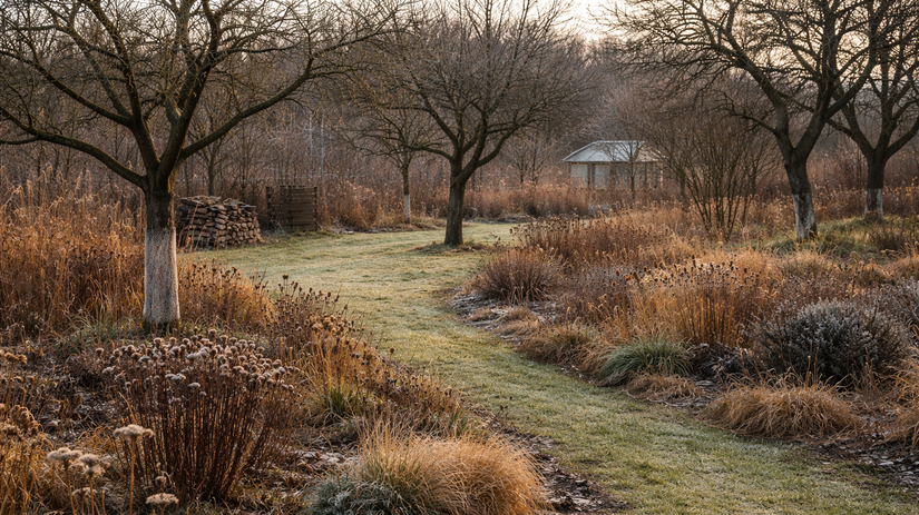 záhrada, jeseň, zima, vegetačný pokoj, pohľad...