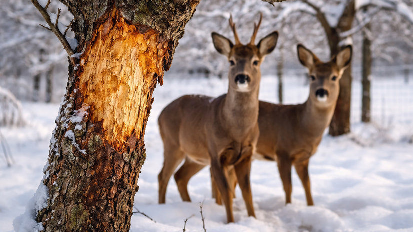 zver, zima, poškodenie, ovocné stromy, ohryz,...