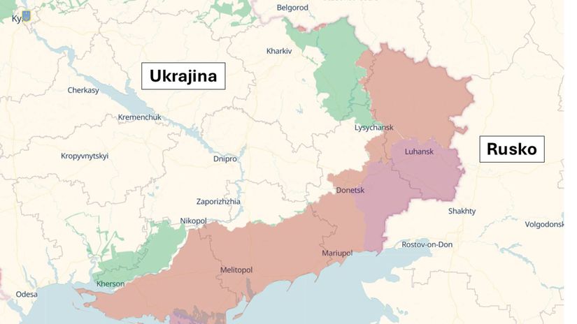 Frontová línia v Ukrajine 1. januára 2025 podľa...