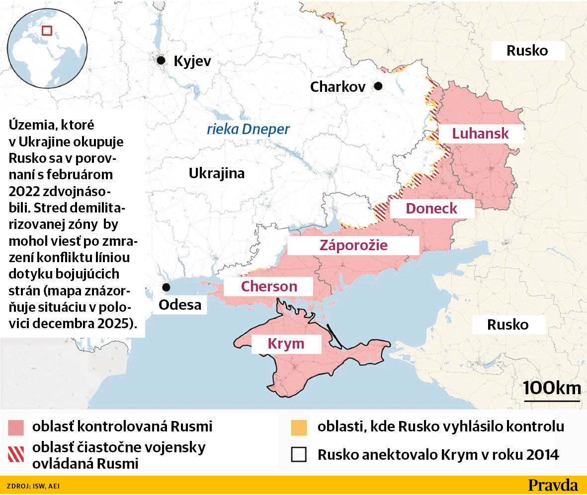Územia, ktoré v Ukrajine okupuje Rusko, sa v...