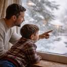 muž, chlapec, pozorovanie, vtáky, zima, okno, NEPOUŽÍVAŤ