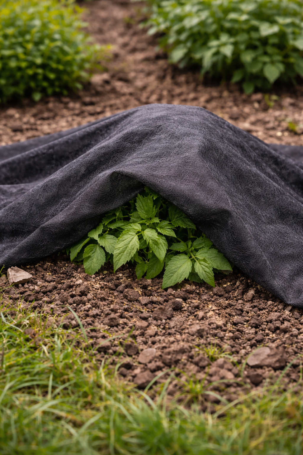 netkaná textília, čierna netkaná textília, zlý postup, nesprávne, ochrana, škodce, NEPOUŽÍVAŤ