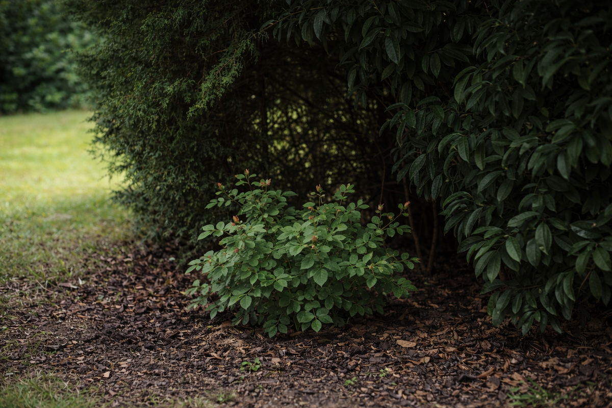 okrasný ker, ruža, tieň, zlá výsadba, stanovište, NEPOUŽÍVAŤ