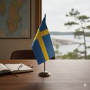 Švédska vlajka na stole - obrázok vytvorený AI