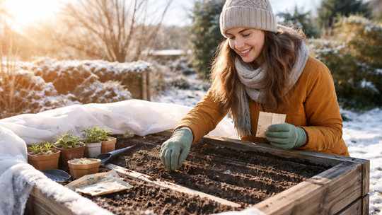 vyvýšený záhon, zvýšený záhon, žena, zima,...